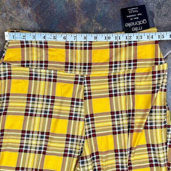 NWT Mlle Gabrielle Women’s Yellow Red Plaid Pull-on Leggings 1X - Picture 2 of 8